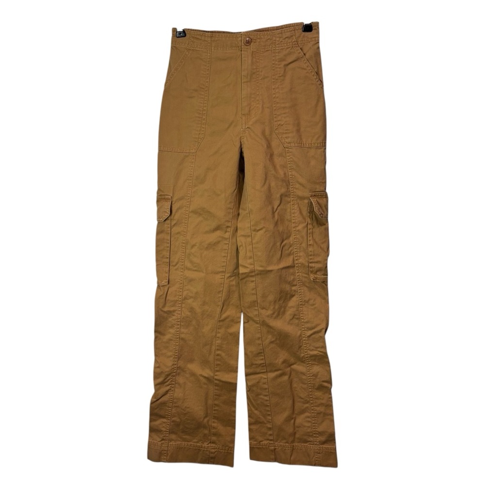 Abercrombie & Fitch cargo caramel khaki pants utility pockets high rise sz 00/24